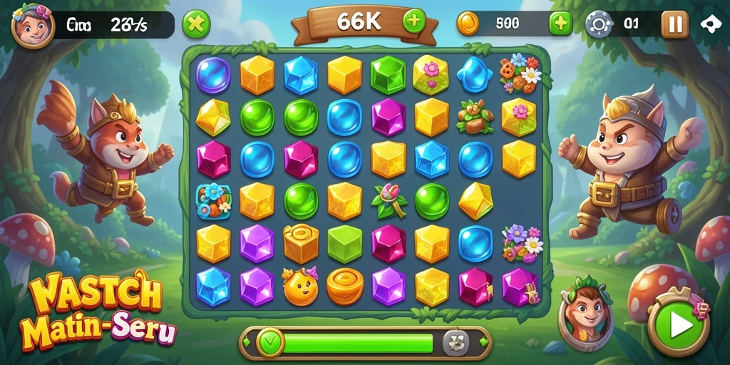 Tampilan gameplay 66K yang menarik dengan elemen Match-3.