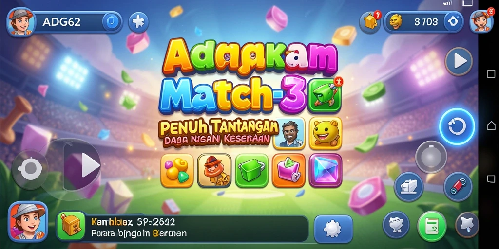 Tangkapan layar utama bermain ADG62 dengan gameplay Match-3 yang menarik.