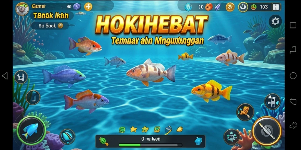 Screenshot gameplay HOKIHEBAT yang menarik dengan aksi menembak ikan.