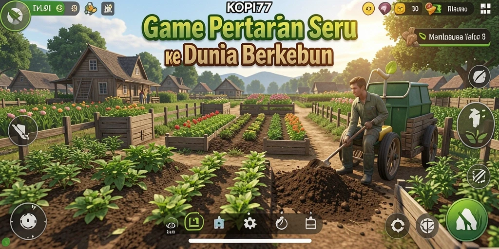 Screenshot KOPI77 menampilkan gameplay berkebun yang interaktif.