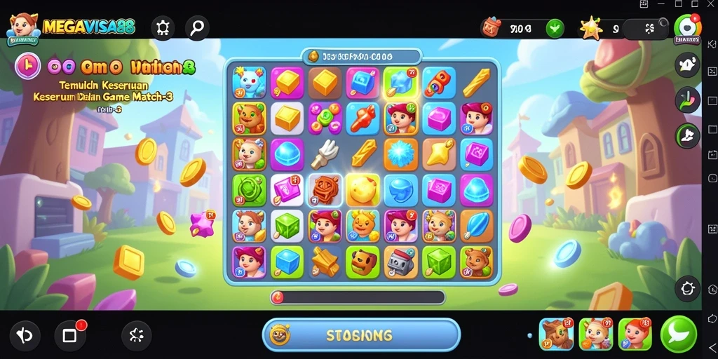 Tampilan gameplay seru dari MEGAVISA88 dengan pencocokan item.