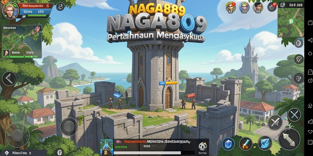 Screenshot gameplay NAGA889 menampilkan pertahanan menara yang epik.