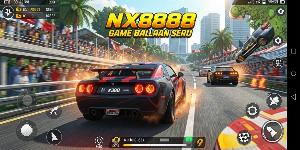 Tangkapan layar gameplay NX888 menampilkan aksi balapan yang mendebarkan.