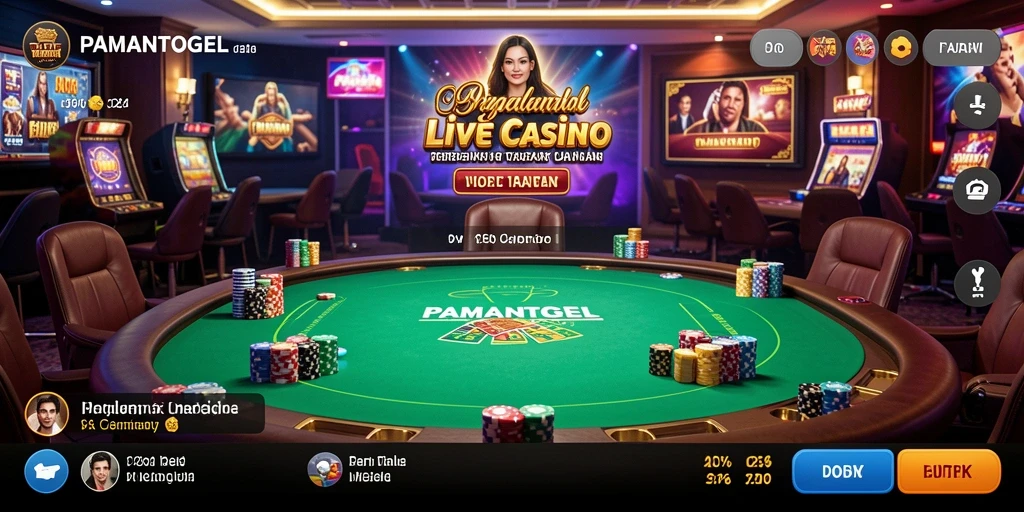 Screenshot menampilkan dealer langsung dan permainan kasino yang seru.