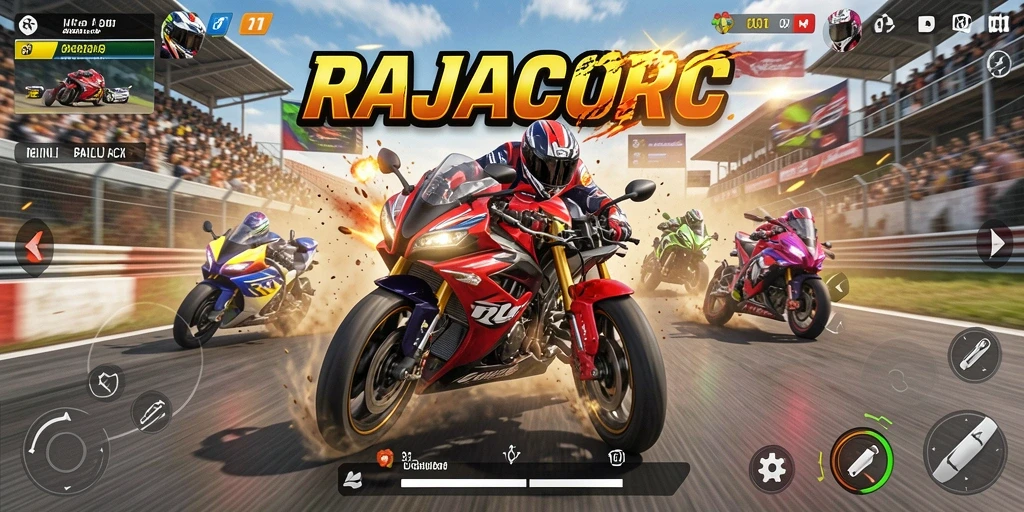 Gameplay seru balap motor RAJACORC yang menegangkan dan penuh aksi.