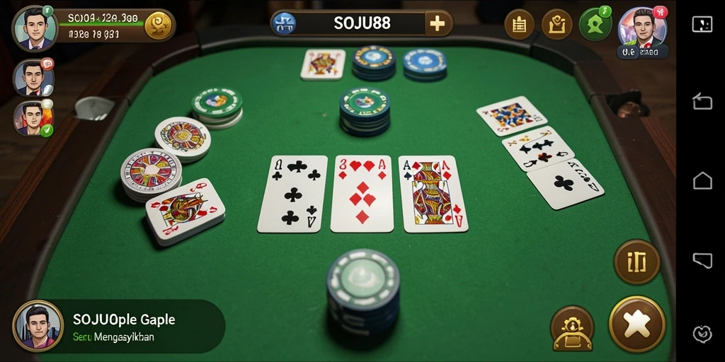 Tampilan gameplay seru di SOJU88 saat bermain Gaple.