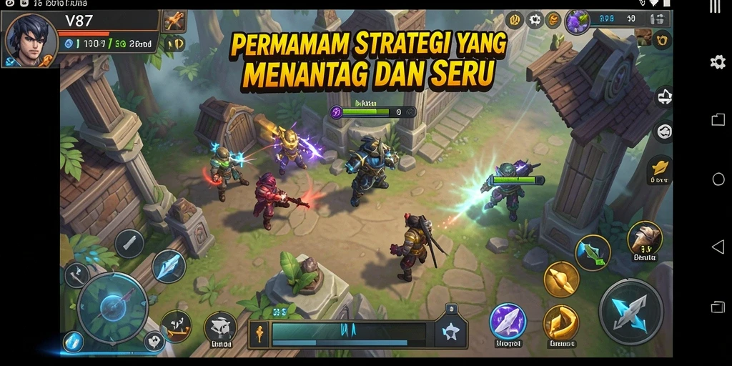 Visual gameplay Strategy yang intens dan strategis di V87.
